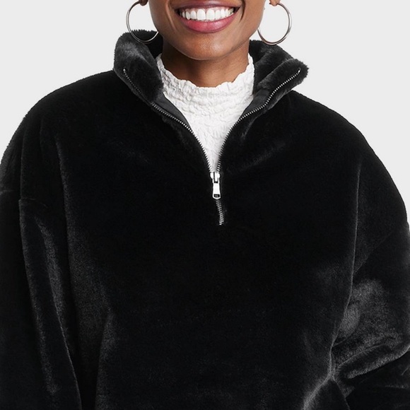 A New Day Women's Faux Fur Quarter Zip Sweatshirt - Picture 4 of 6